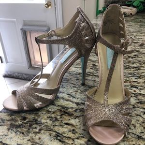 Betsey Johnson glitter tea strap heels